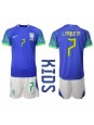 Brasilien Lucas Paqueta #7 Replika Borta Kläder Barn VM 2022 Kortärmad (+ byxor)